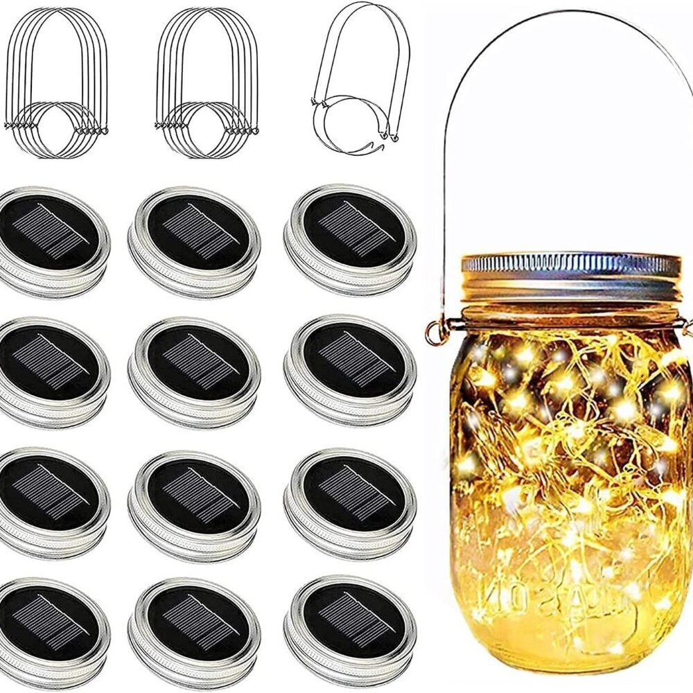 Mason Jar Solar Lights for Outside, 12 Pack 30 LED Fairy Firefly Lights Mason Ja